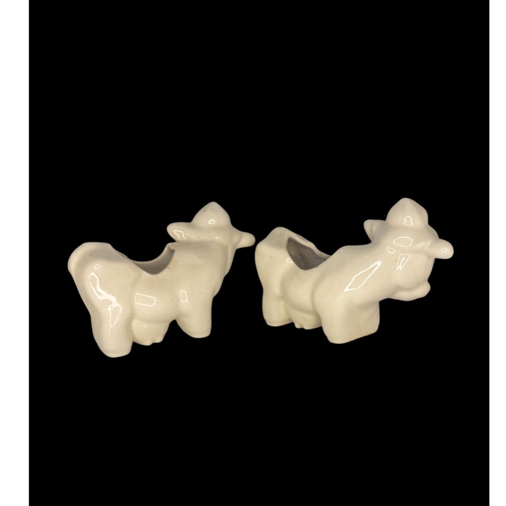 Vintage Ceramic Cow Planters Small Cream Farmhouse Succulent Pot Figurine 2pc - Picture 2 of 3